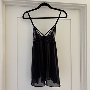 Victorias Secret Sheer Black Lace Chemise Babydoll Lingerie Slip L